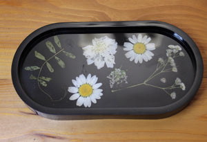 Black with white Flowers Trinket tray/rolling tray/soap dish